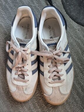 Adidas Samba Sneakers in White with Navy Stripes